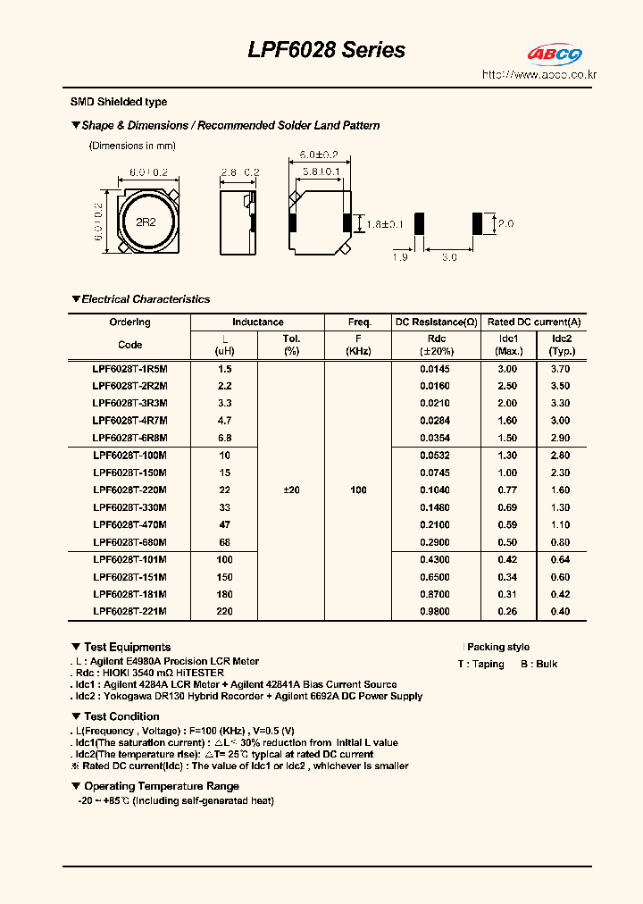 LPF6028T-100M_8625158.PDF Datasheet