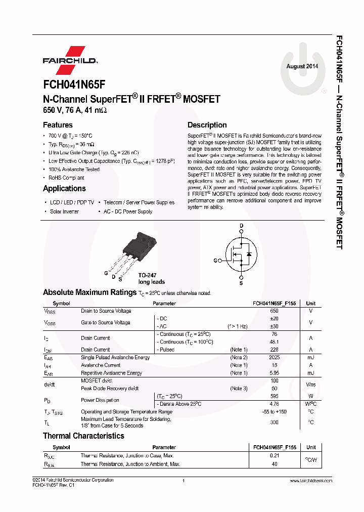 FCH041N65F_8701145.PDF Datasheet