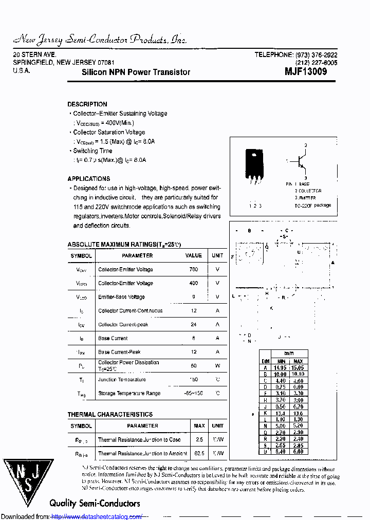 MJF13009_8718750.PDF Datasheet