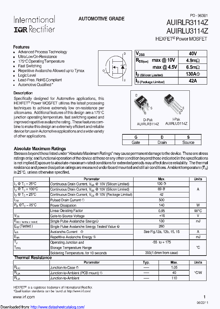 AUIRLR3114Z_8749302.PDF Datasheet Download --- IC-ON-LINE