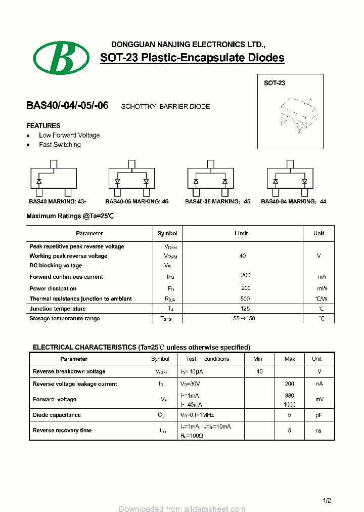 BAS40-06-200MA-SOT-23_8841256.PDF Datasheet