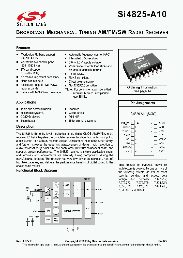 SI4825-A10_8901196.PDF Datasheet Download --- IC-ON-LINE