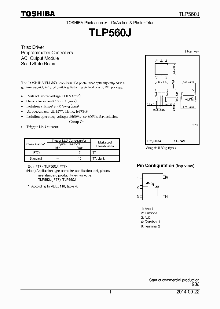 TLP560J-14_8902428.PDF Datasheet Download --- IC-ON-LINE