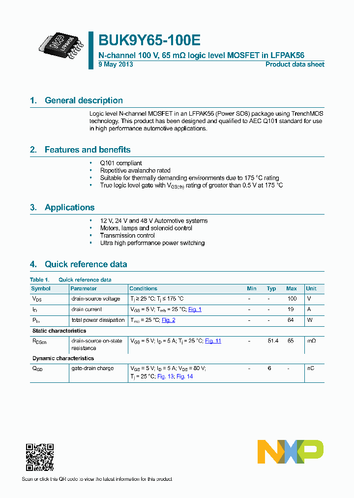 BUK9Y65-100E-15_8934084.PDF Datasheet
