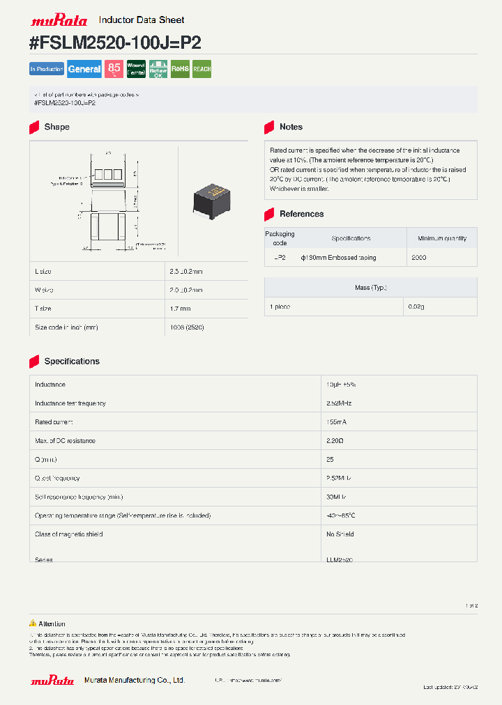 FSLM2520-100J_8941689.PDF Datasheet