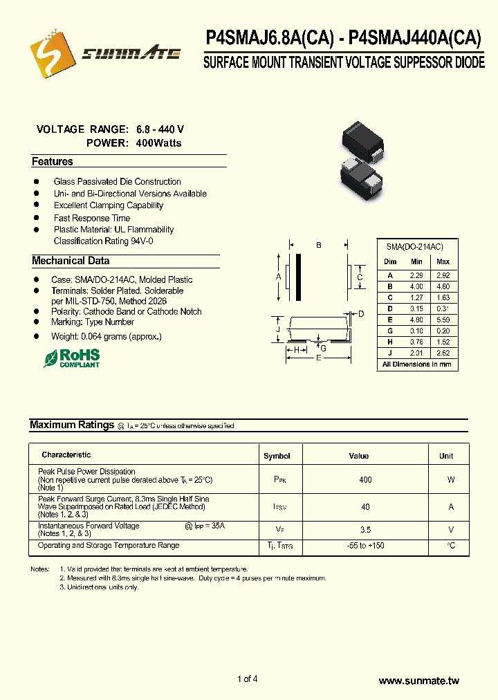 P4SMAJ250A_8946170.PDF Datasheet