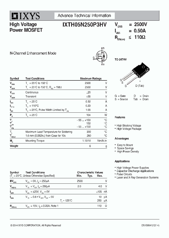 IXTH05N250P3HV_8956232.PDF Datasheet