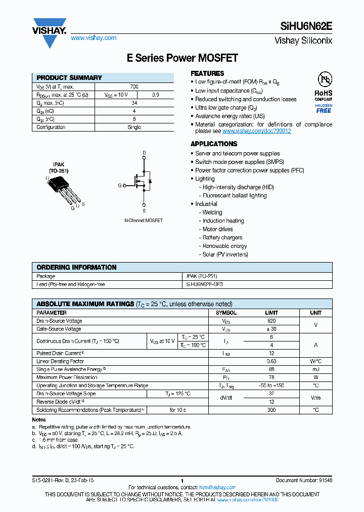 SIHU6N62E_9005647.PDF Datasheet