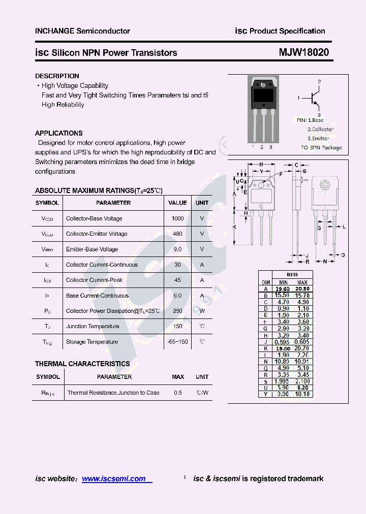 MJW18020_9012677.PDF Datasheet Download --- IC-ON-LINE