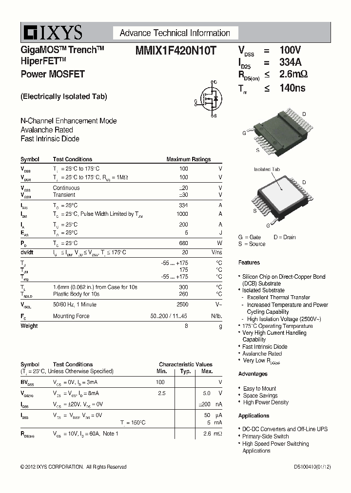 MMIX1F420N10T_9020327.PDF Datasheet