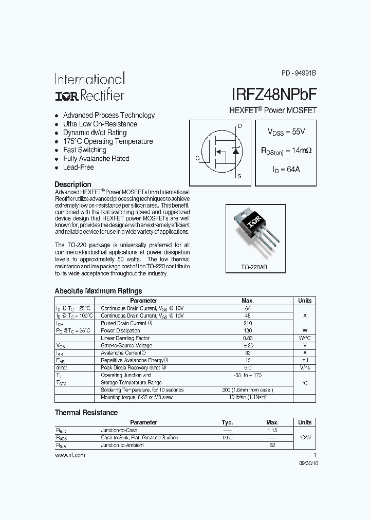 IRFZ48NPBF_9030152.PDF Datasheet