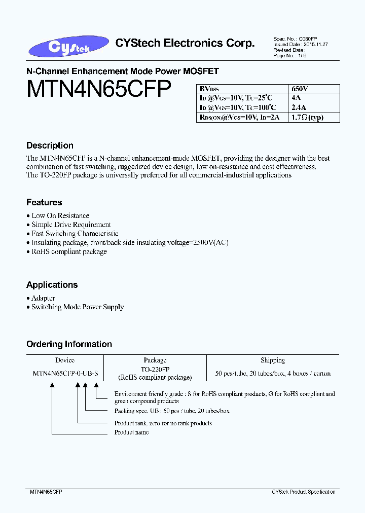 MTN4N65CFP_9058534.PDF Datasheet