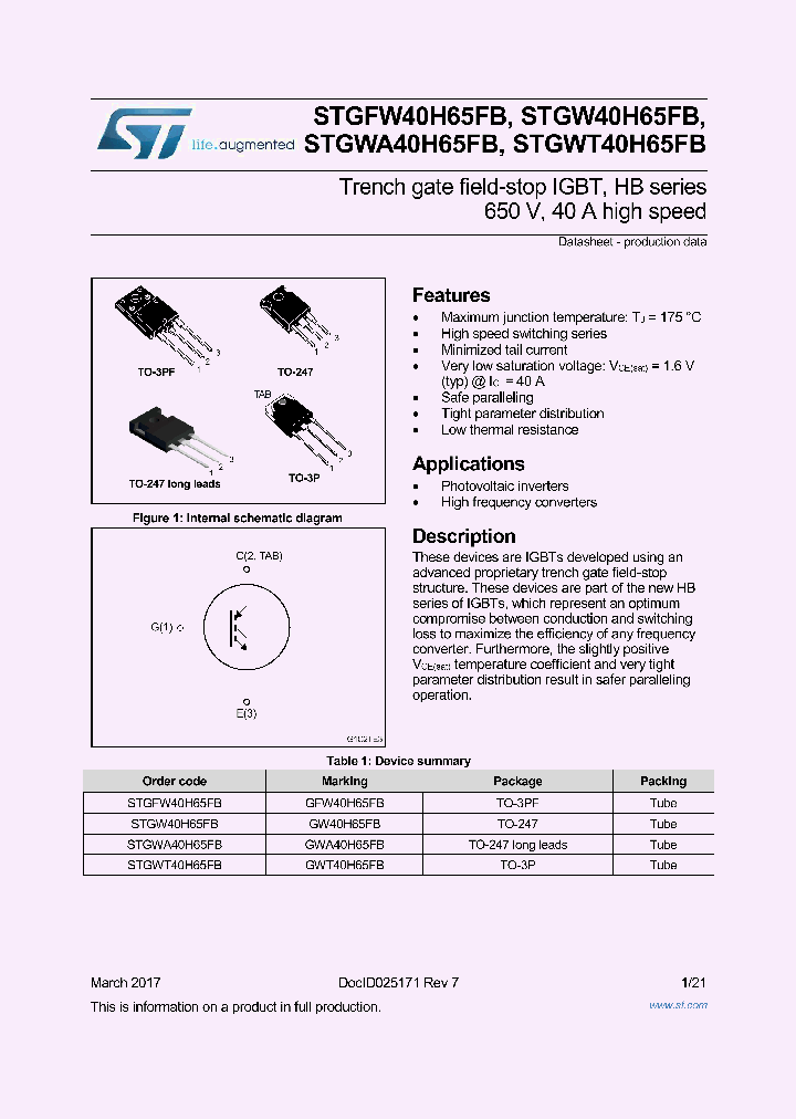 STGW40H65FB_9065120.PDF Datasheet