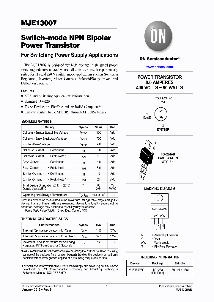 MJE13007_9065268.PDF Datasheet Download --- IC-ON-LINE