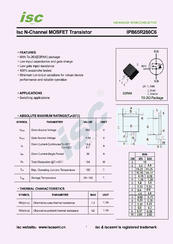 IPB65R280C6_9074980.PDF Datasheet