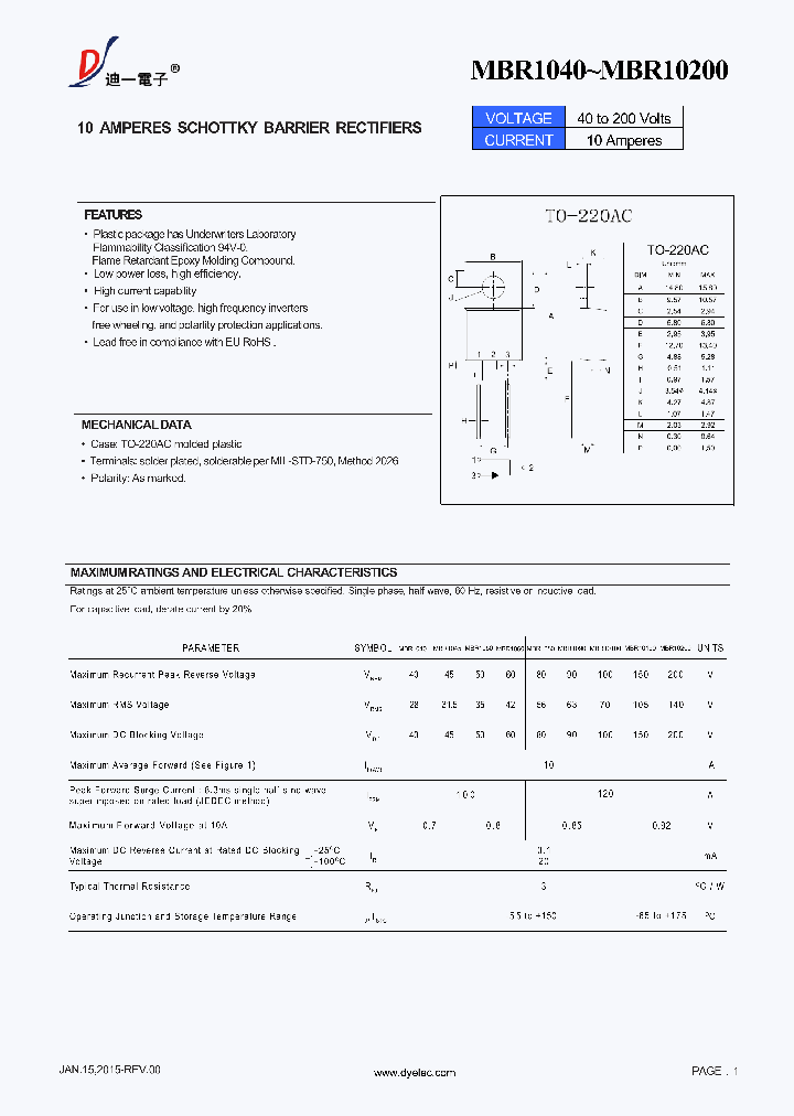 MBR10150_9080930.PDF Datasheet Download --- IC-ON-LINE