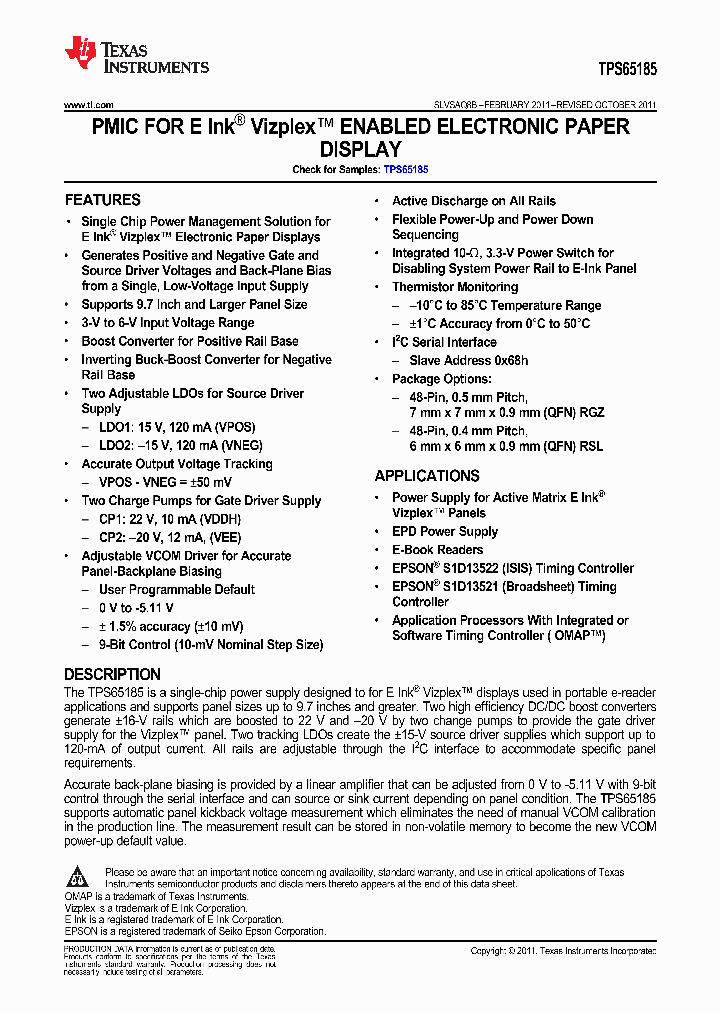 TPS65185RSLT_9082643.PDF Datasheet