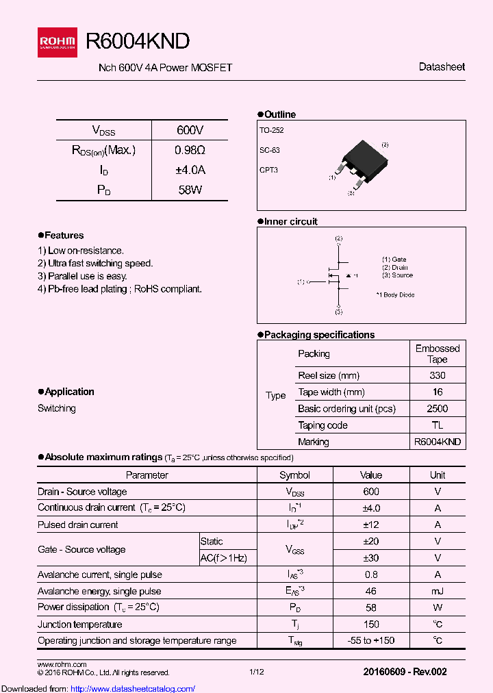 R6004KNDTL_9086096.PDF Datasheet