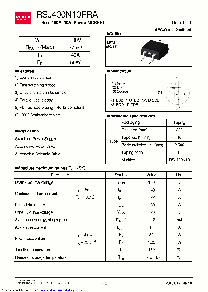 RSJ400N10FRATL_9089223.PDF Datasheet