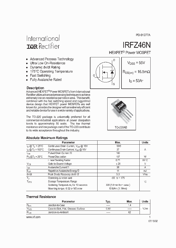 IRFZ46NPBF_9090388.PDF Datasheet