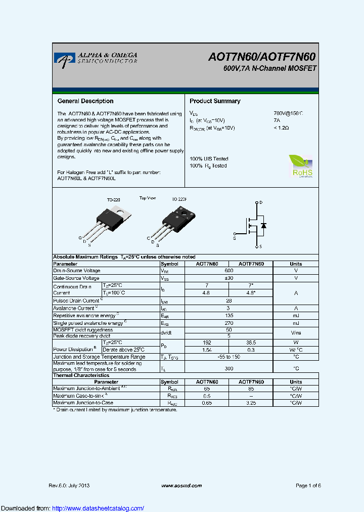 AOTF7N60_9119873.PDF Datasheet