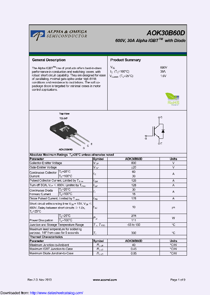 AOK30B60D_9122602.PDF Datasheet